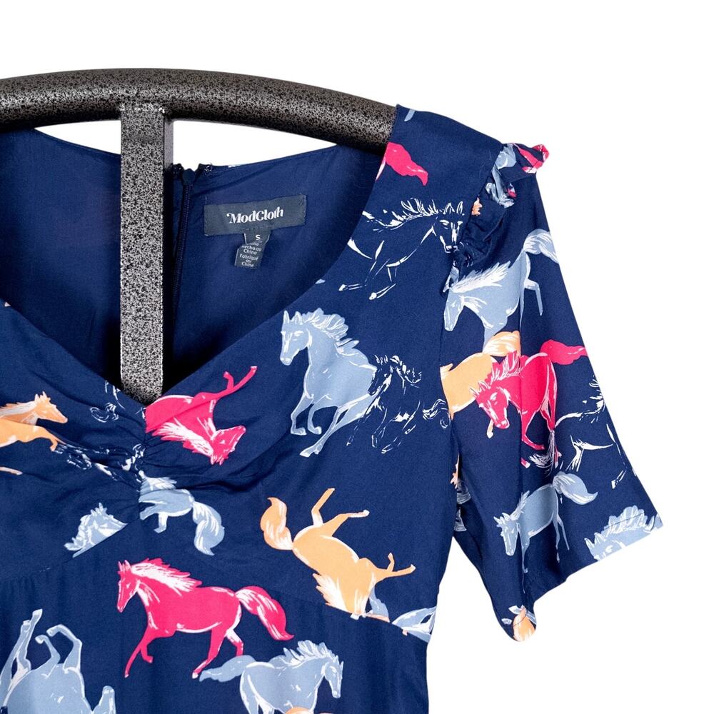 ModCloth Neon Stampede AO Horse Pony Mini Dress SMALL Western Rodeo Equestrian - Picture 4 of 6